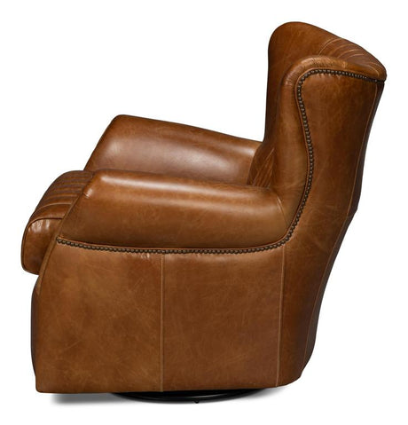 Bugatti Brown Leather Swivel Chair - Ornate Home