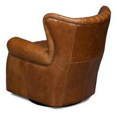 Bugatti Brown Leather Swivel Chair - Ornate Home