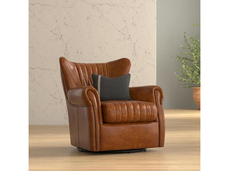 Bugatti Brown Leather Swivel Chair - Ornate Home