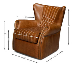 Bugatti Brown Leather Swivel Chair - Ornate Home