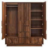 Bulwark Walnut 3-Door Wardrobe Closet - Ornate Home