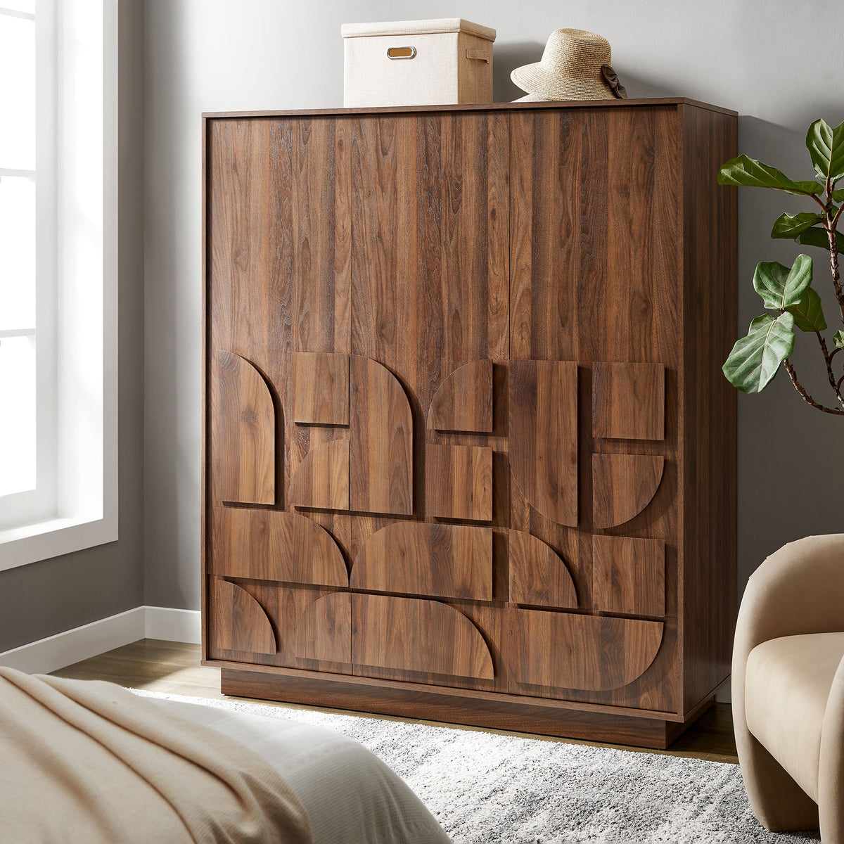 Bulwark Walnut 3-Door Wardrobe Closet - Ornate Home