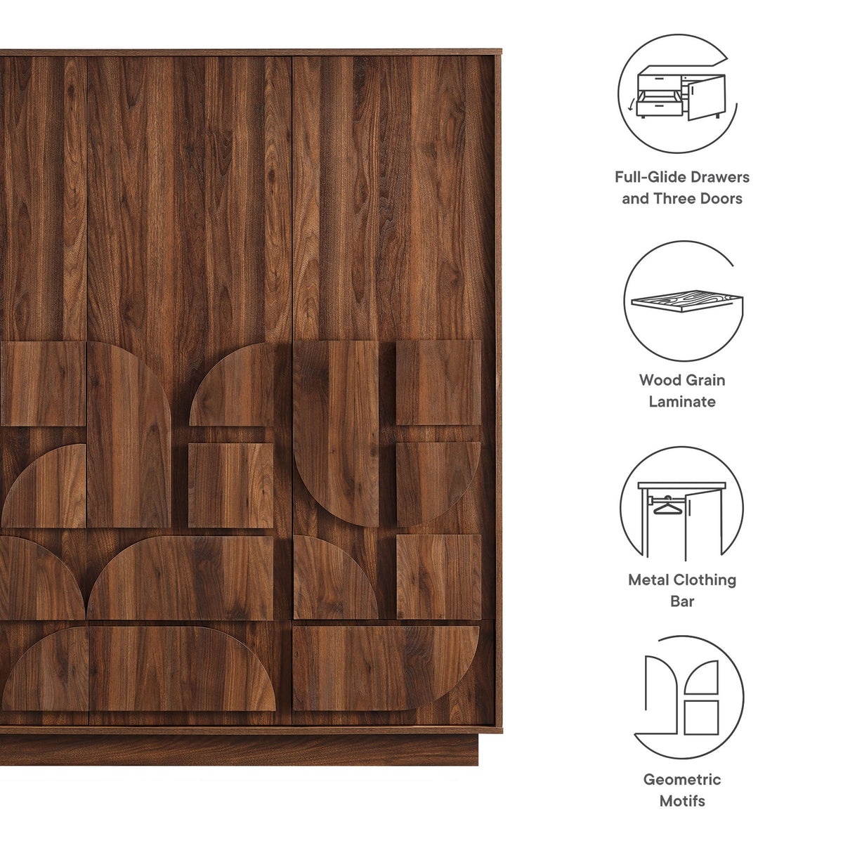 Bulwark Walnut 3-Door Wardrobe Closet - Ornate Home