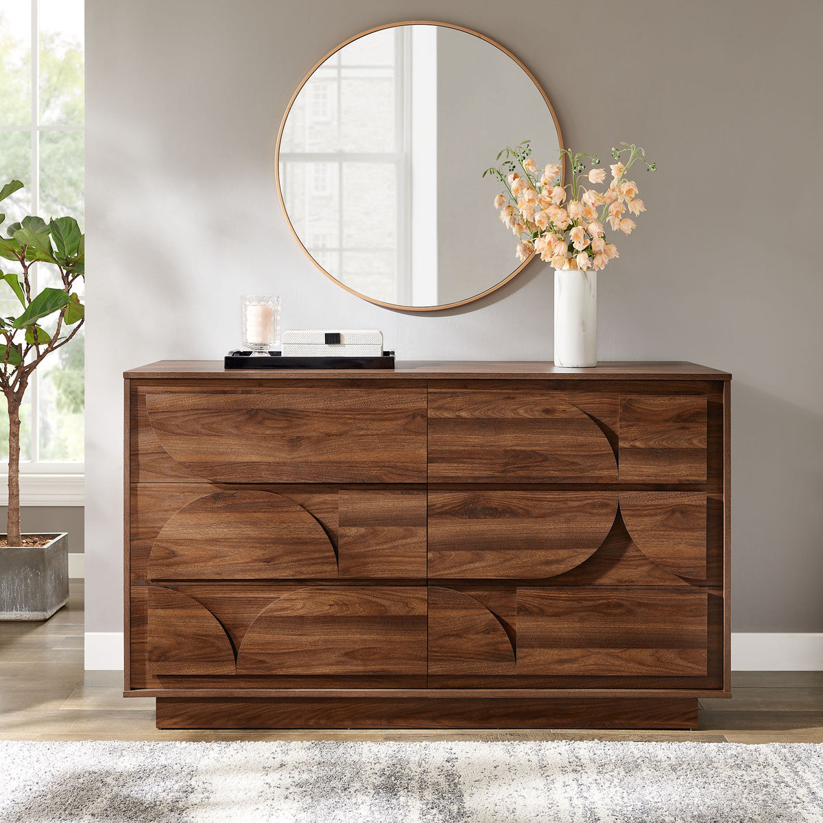 Bulwark Walnut 6-Drawer Dresser - Ornate Home