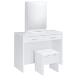 Bunbury White Makeup Vanity Table Set Storage Mirror and Stool - Ornate Home