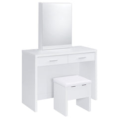 Bunbury White Makeup Vanity Table Set Storage Mirror and Stool - Ornate Home