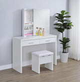 Bunbury White Makeup Vanity Table Set Storage Mirror and Stool - Ornate Home