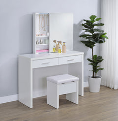 Bunbury White Makeup Vanity Table Set Storage Mirror and Stool - Ornate Home