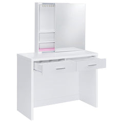 Bunbury White Makeup Vanity Table Set Storage Mirror and Stool - Ornate Home