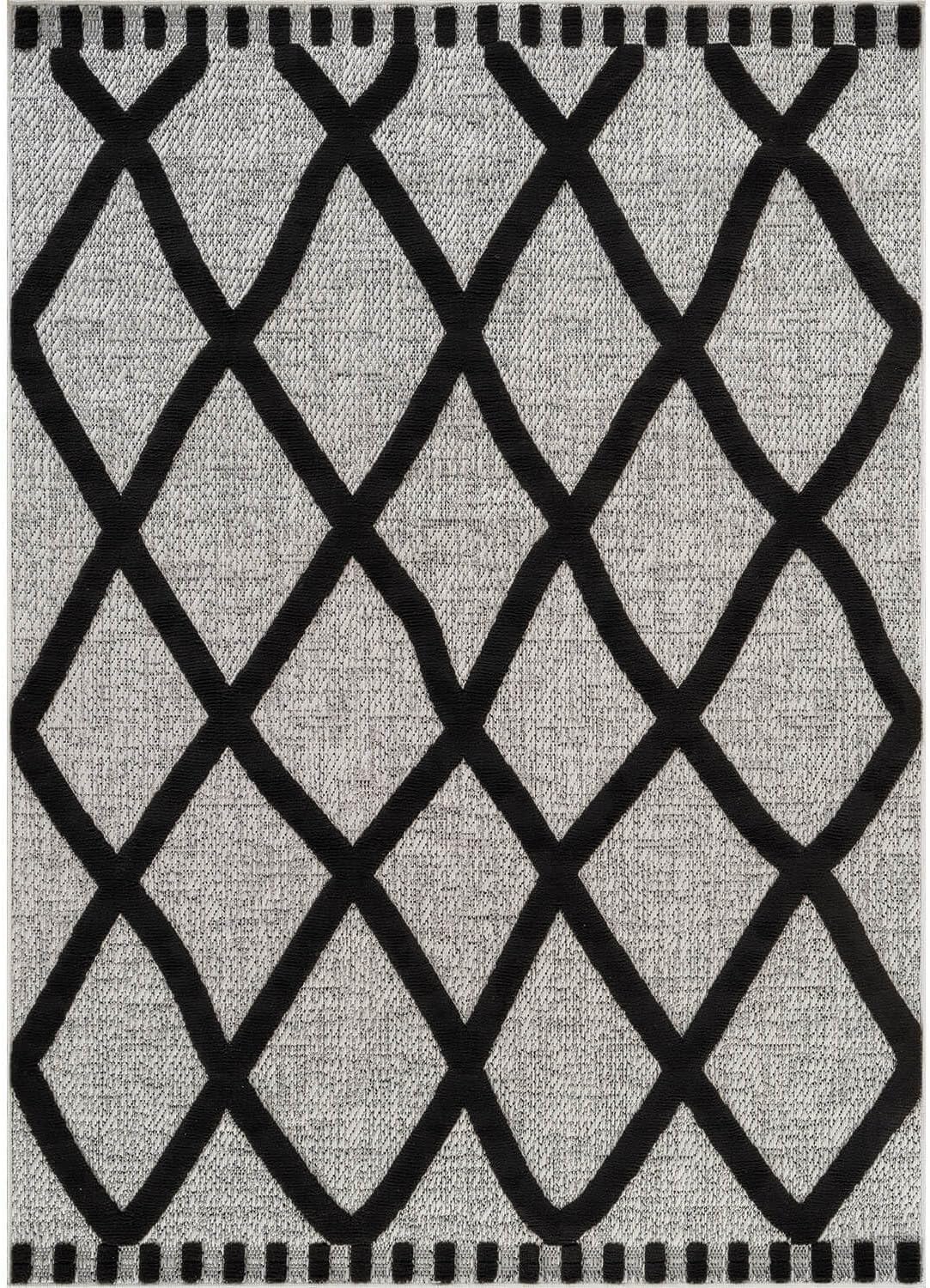 Bunny Black Gray Diamond Pattern Micro Loop Soft Non Shedding Area Rugs - Ornate Home