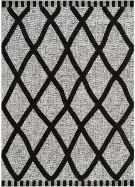Bunny Black Gray Diamond Pattern Micro Loop Soft Non Shedding Area Rugs - Ornate Home