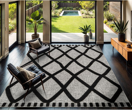 Bunny Black Gray Diamond Pattern Micro Loop Soft Non Shedding Area Rugs - Ornate Home