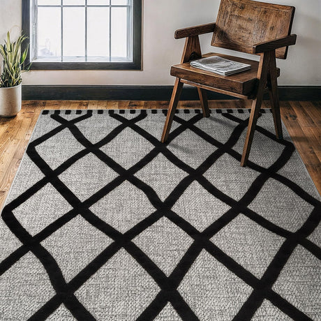 Bunny Black Gray Diamond Pattern Micro Loop Soft Non Shedding Area Rugs - Ornate Home