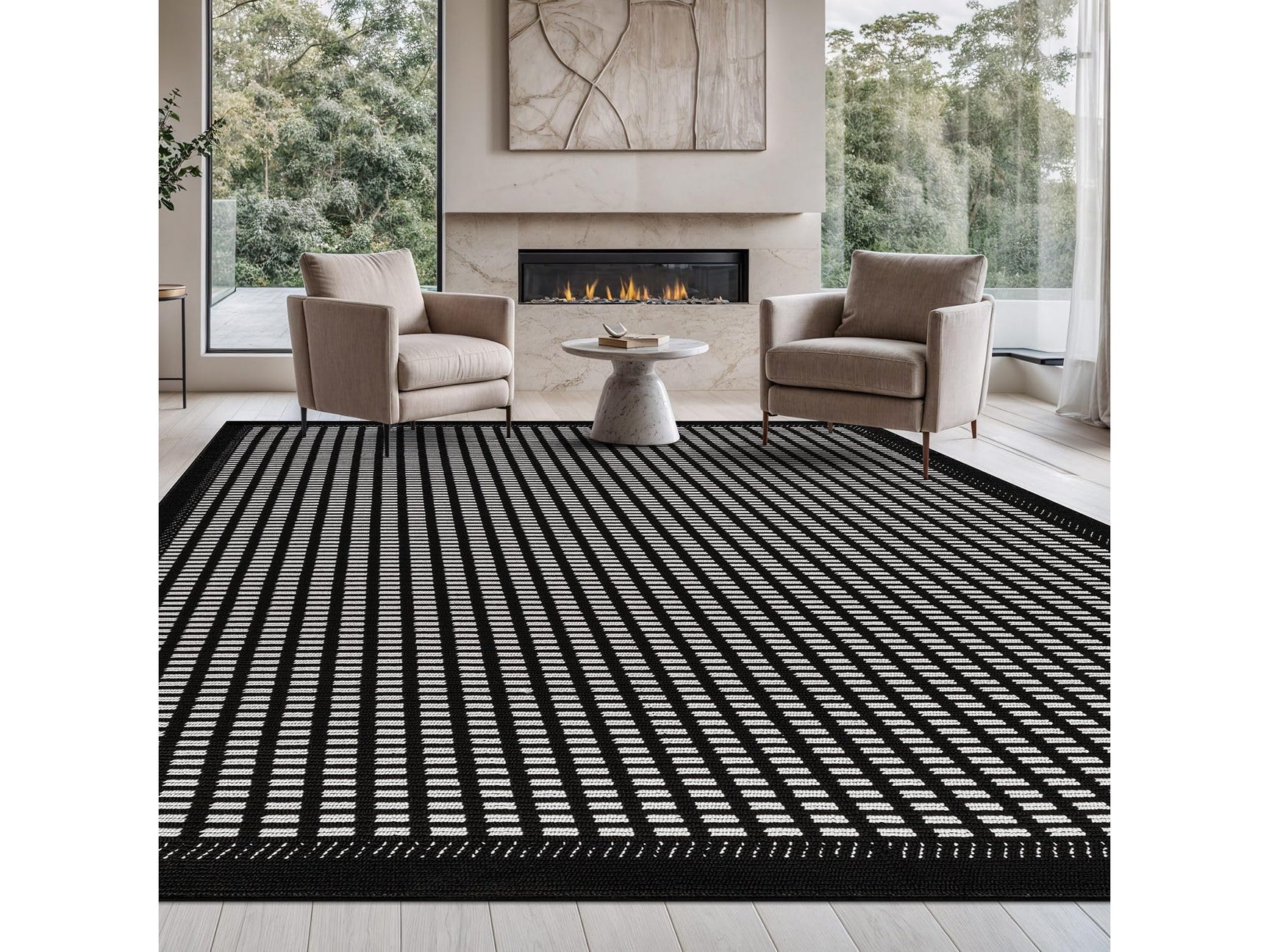 Bunny Black White Geometric Modern Luxury Zebra Micro Loop Soft Non Shedding Area Rugs - Ornate Home
