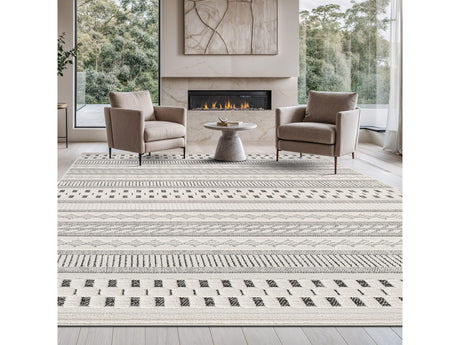 Bunny Gray White Geometric Modern Scandinavian Striped Micro Loop Soft Non Shedding Area Rugs - Ornate Home