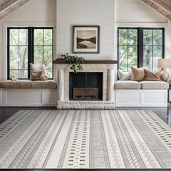 Bunny Gray White Geometric Modern Scandinavian Striped Micro Loop Soft Non Shedding Area Rugs - Ornate Home