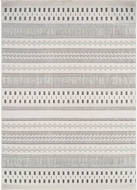 Bunny Gray White Geometric Modern Scandinavian Striped Micro Loop Soft Non Shedding Area Rugs - Ornate Home
