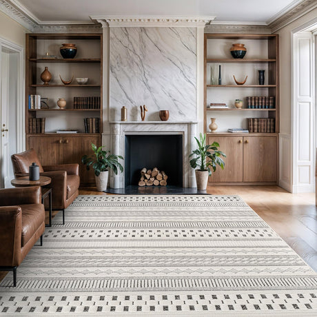 Bunny Gray White Geometric Modern Scandinavian Striped Micro Loop Soft Non Shedding Area Rugs - Ornate Home