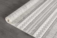 Bunny Gray White Geometric Modern Scandinavian Striped Micro Loop Soft Non Shedding Area Rugs - Ornate Home