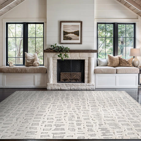 Bunny Gray White Irregular Grid Micro Loop Soft Non Shedding Area Rugs - Ornate Home