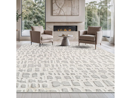 Bunny Gray White Irregular Grid Micro Loop Soft Non Shedding Area Rugs - Ornate Home