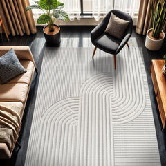 Bunny Gray White Swirl Curved Micro Loop Soft Non Shedding Area Rugs - Ornate Home