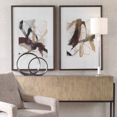 Burgundy Interjection Black/Brown Abstract Prints (Set of 2) - Ornate Home