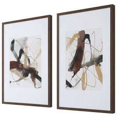 Burgundy Interjection Black/Brown Abstract Prints (Set of 2) - Ornate Home