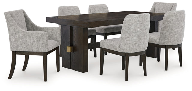 Burkhaus Beige/Dark Brown Dining Table w/ 6 Chairs - Ornate Home