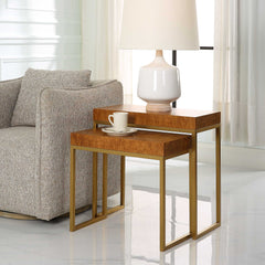Burl-esque Woodtone Wooden Nesting Tables (Set of 2) - Ornate Home