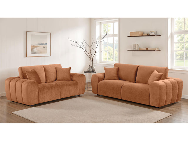 Burnett Burnt Orange 2-piece Chenille Upholstered Sofa Set - Ornate Home