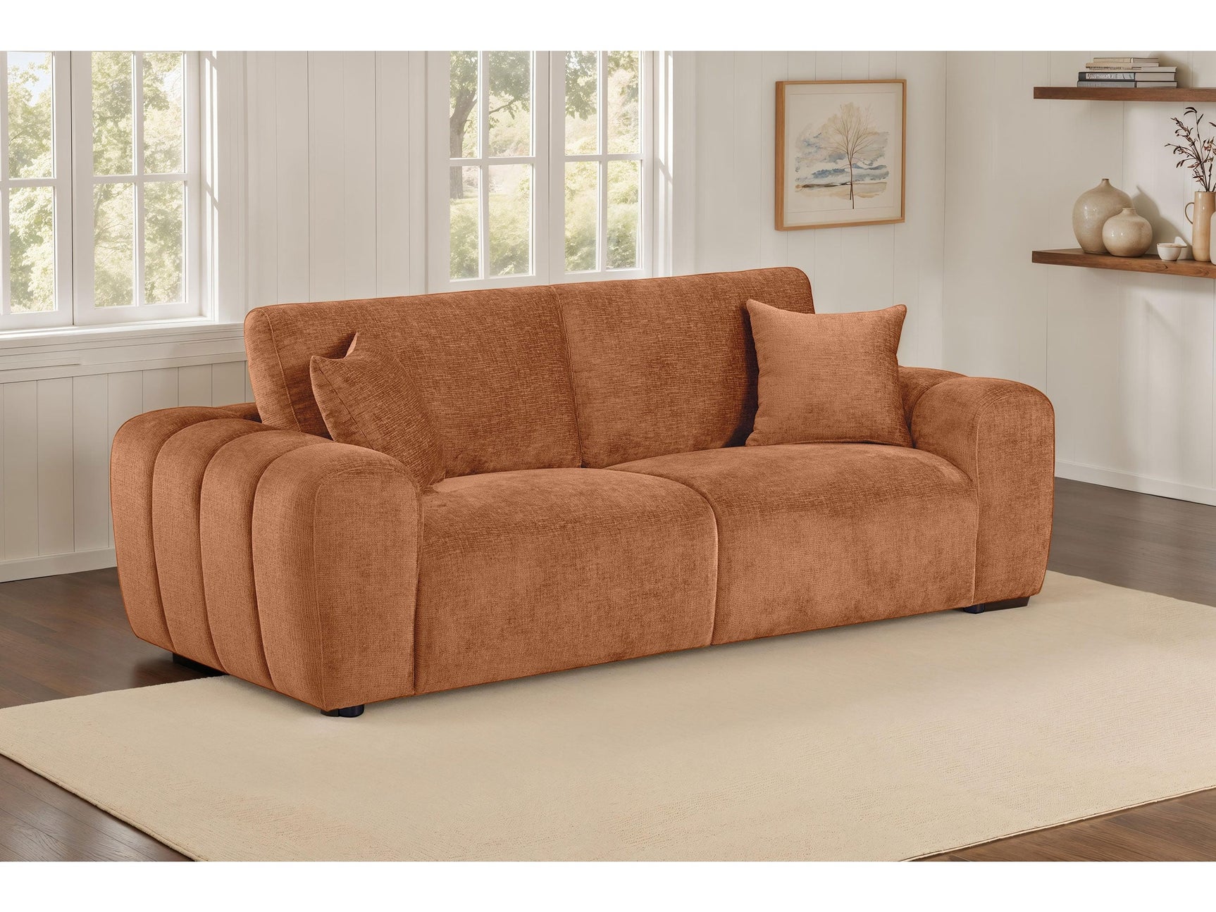 Burnett Burnt Orange Chenille Upholstered Wide Arm Sofa - Ornate Home