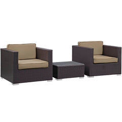 Burrow Espresso/Mocha 3 Piece Outdoor Patio Sofa Set - Ornate Home