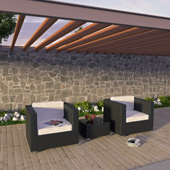 Burrow Espresso/White 3 Piece Outdoor Patio Sofa Set - Ornate Home