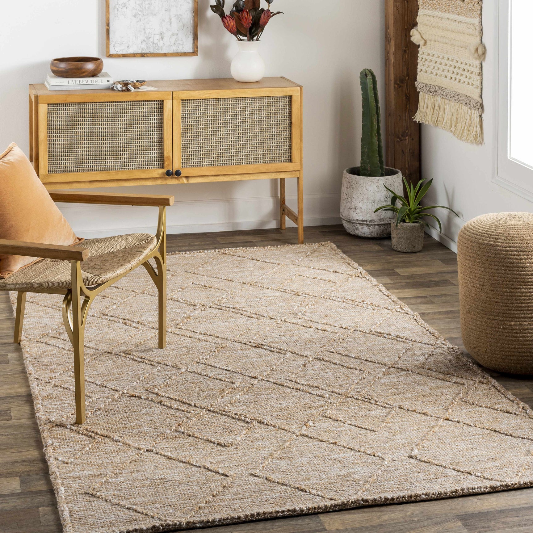 Buse Hand Woven Beige Area Rug - Clearance - Ornate Home