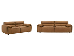 Buxton Orange 2-piece Top Grain Leather Upholstered Sofa Set - Ornate Home
