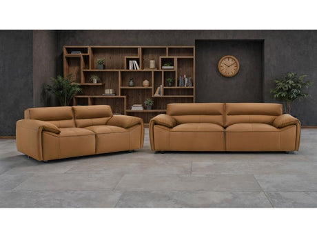 Buxton Orange 2-piece Top Grain Leather Upholstered Sofa Set - Ornate Home
