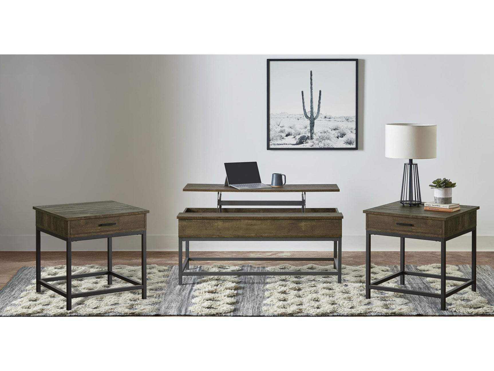 Byers Brown Oak 3-piece Lift Top Coffee and End Table Set - Ornate Home