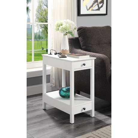 Byzad White Side Table (USB Charging Dock) - Ornate Home