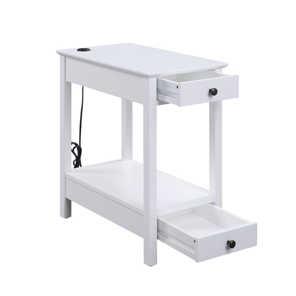 Byzad White Side Table (USB Charging Dock) - Ornate Home