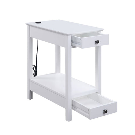 Byzad White Side Table (USB Charging Dock) - Ornate Home