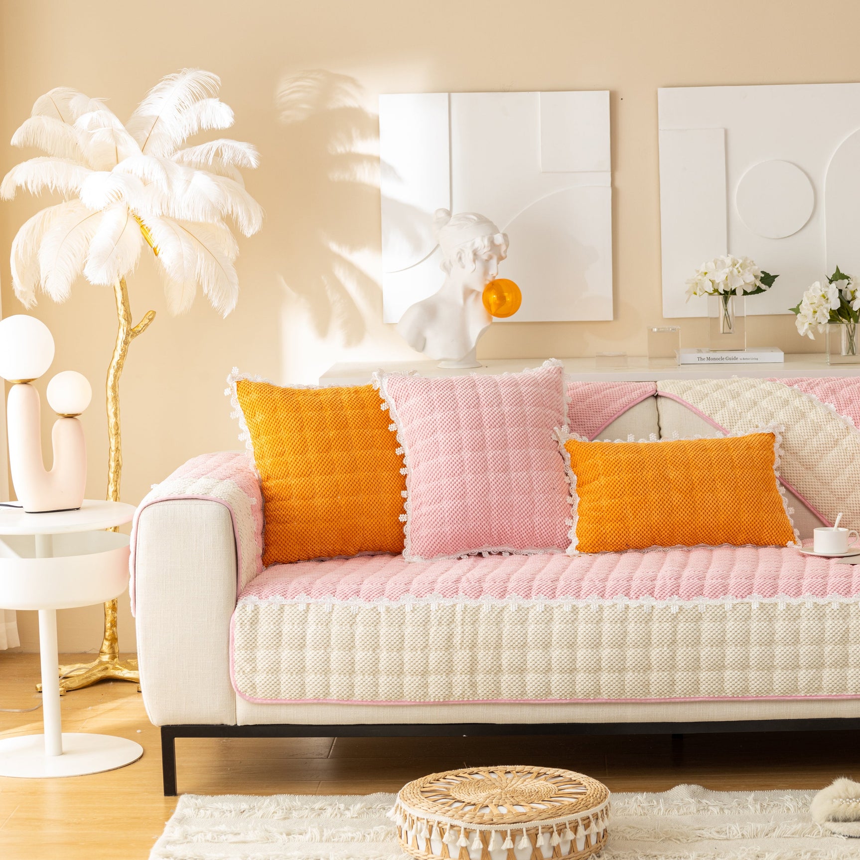 Non-Slip Sectional Couch Cover with Lace, Furniture Protector for Dogs, Pets, and Kids III