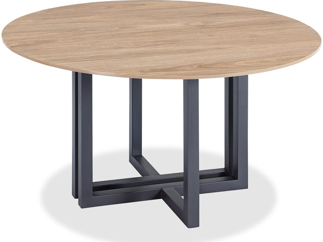 CEO Gunmetal/Washed Oak Wood Pattern Round Sintered Stone Dining Table - Ornate Home