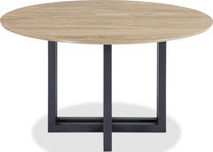 CEO Gunmetal/Washed Oak Wood Pattern Round Sintered Stone Dining Table - Ornate Home