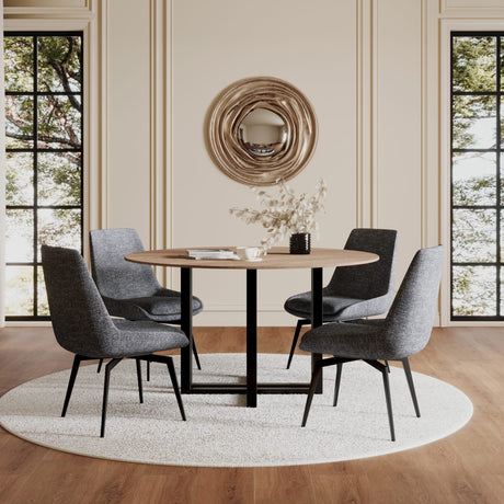 CEO Gunmetal/Washed Oak Wood Pattern Round Sintered Stone Dining Table - Ornate Home