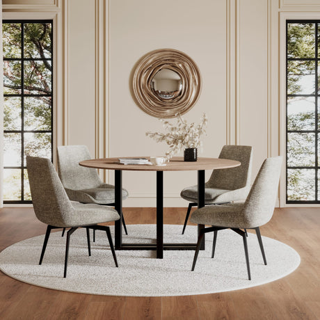 CEO Gunmetal/Washed Oak Wood Pattern Round Sintered Stone Dining Table - Ornate Home