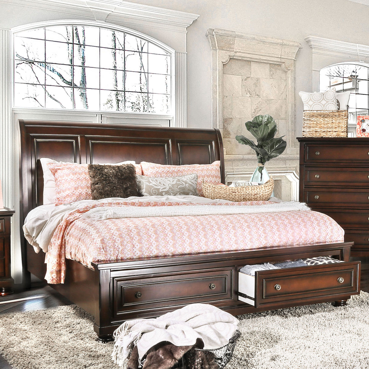 Northville Dark Cherry 4 Pc. Queen Bedroom Set - Ornate Home