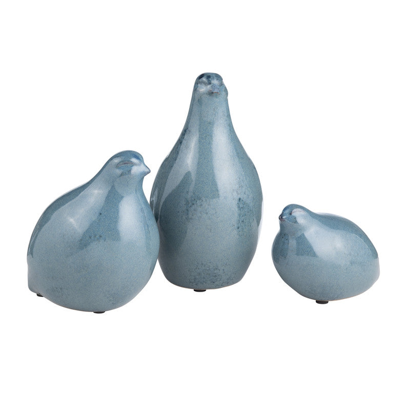 Partridge Blue 3 Piece Ceramic Statues