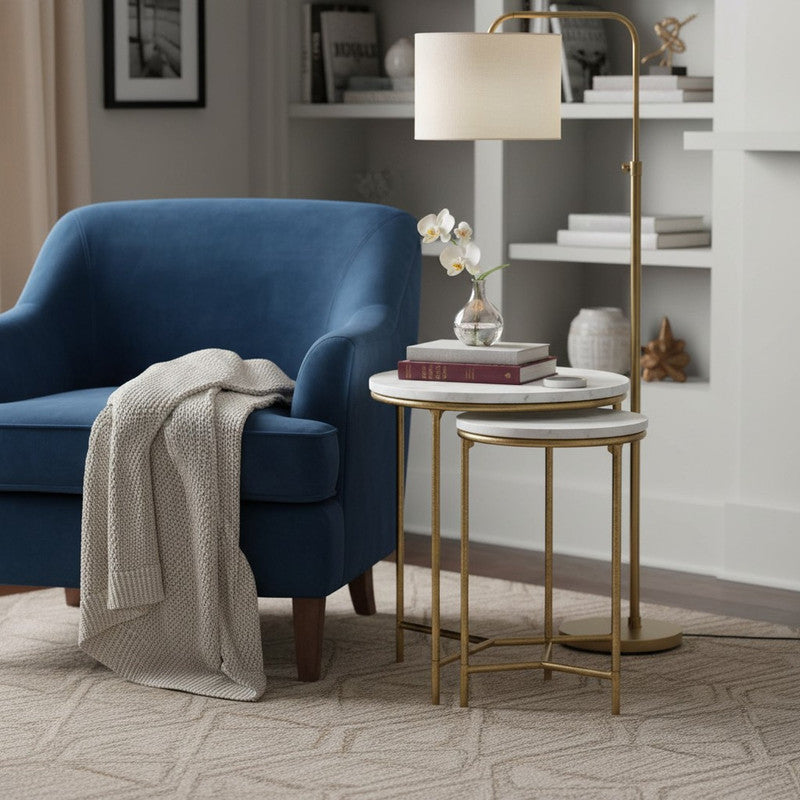 Athens White/Gold 2-Piece Nested End Tables