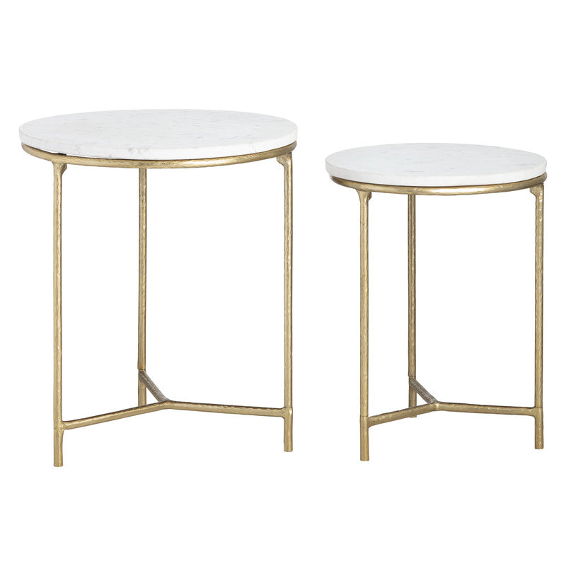 Athens White/Gold 2-Piece Nested End Tables